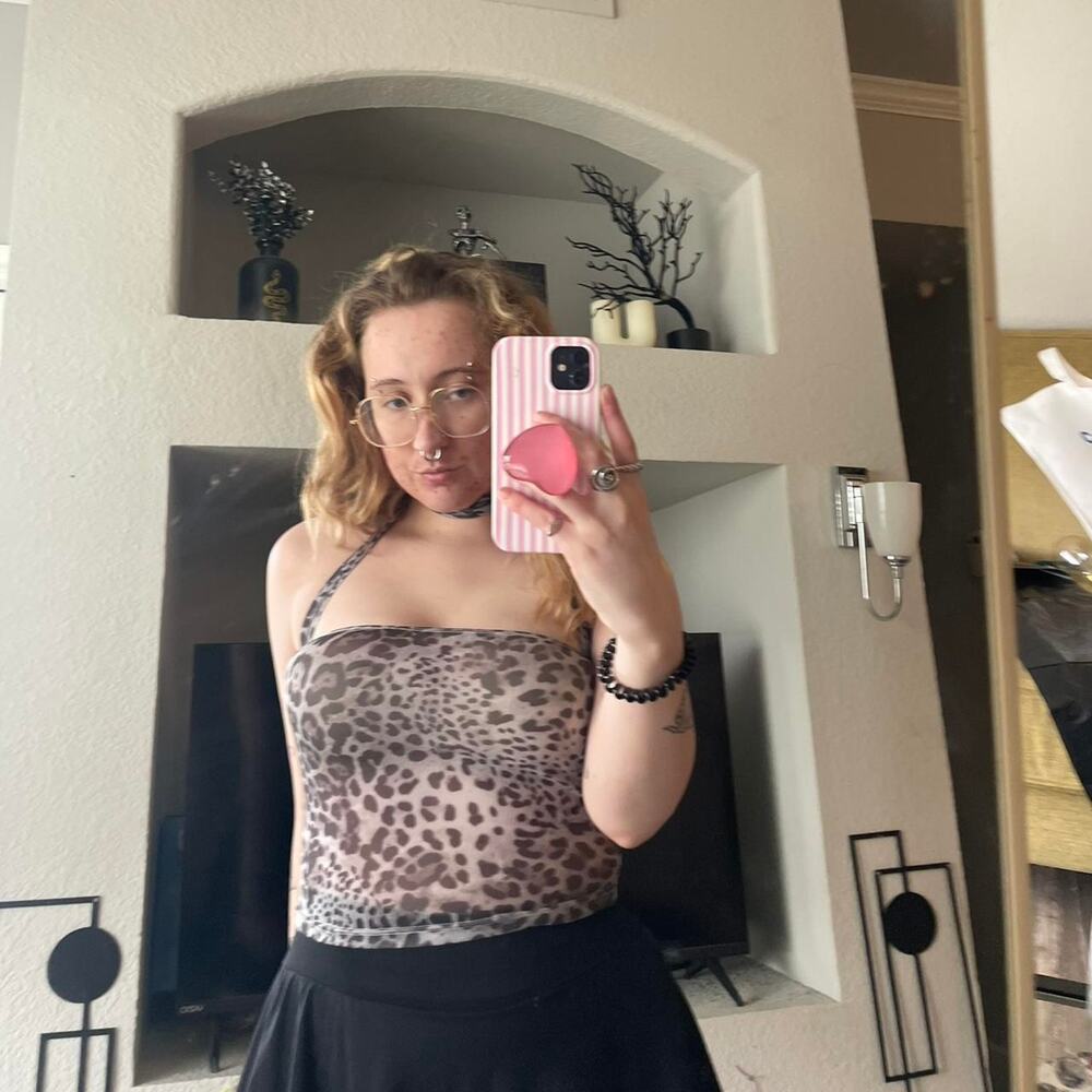 Leopard print halter top with adjustable straps